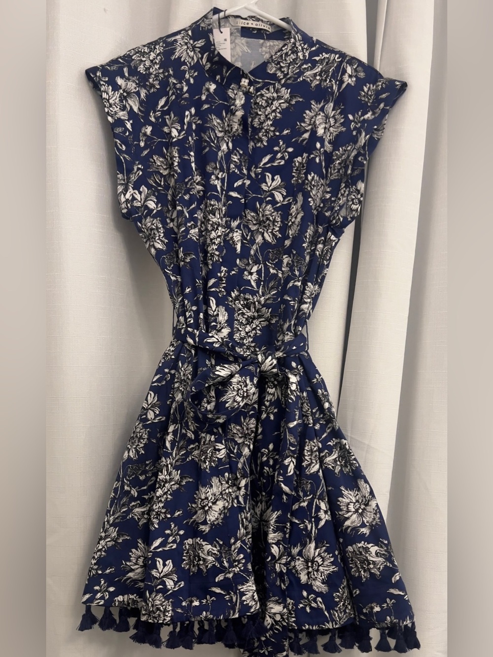 Alice & Olivia NWT Blue Lucy Floral Tassel Trim Mini Dress Sizes 8 & 10 - Picture 4 of 14